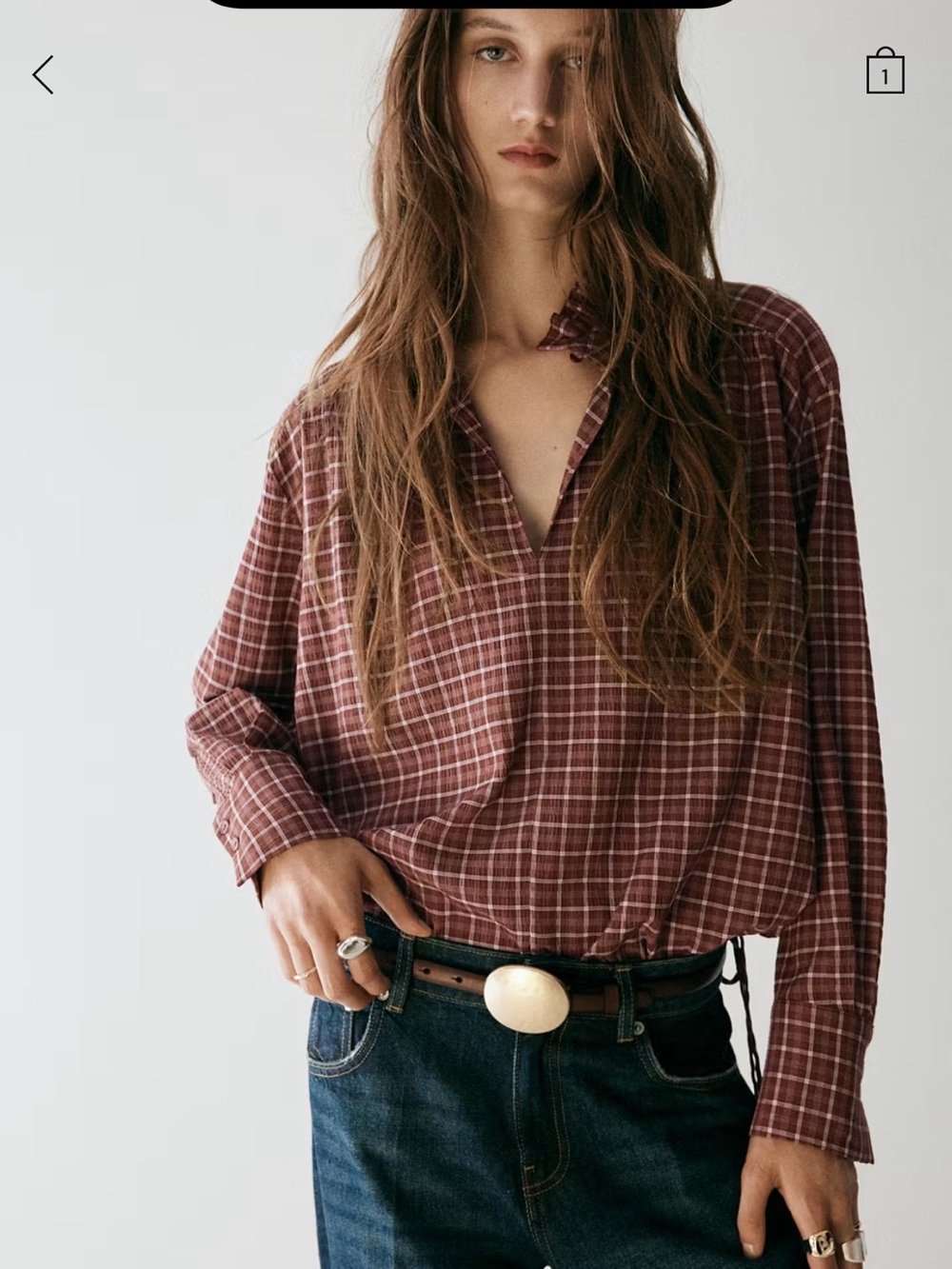 NWT Never Worn Mango Checkered Blouse with V- Neckline - Picture 1 of 7